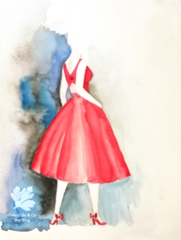 Fashion Illustration, Rotes Vintage Sommer Set